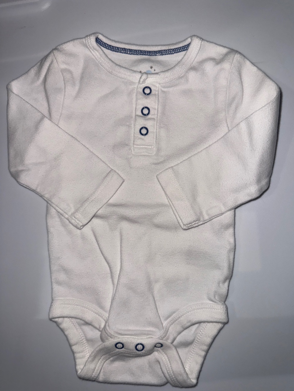Baby Long-Sleeve Henley One-Piece in White